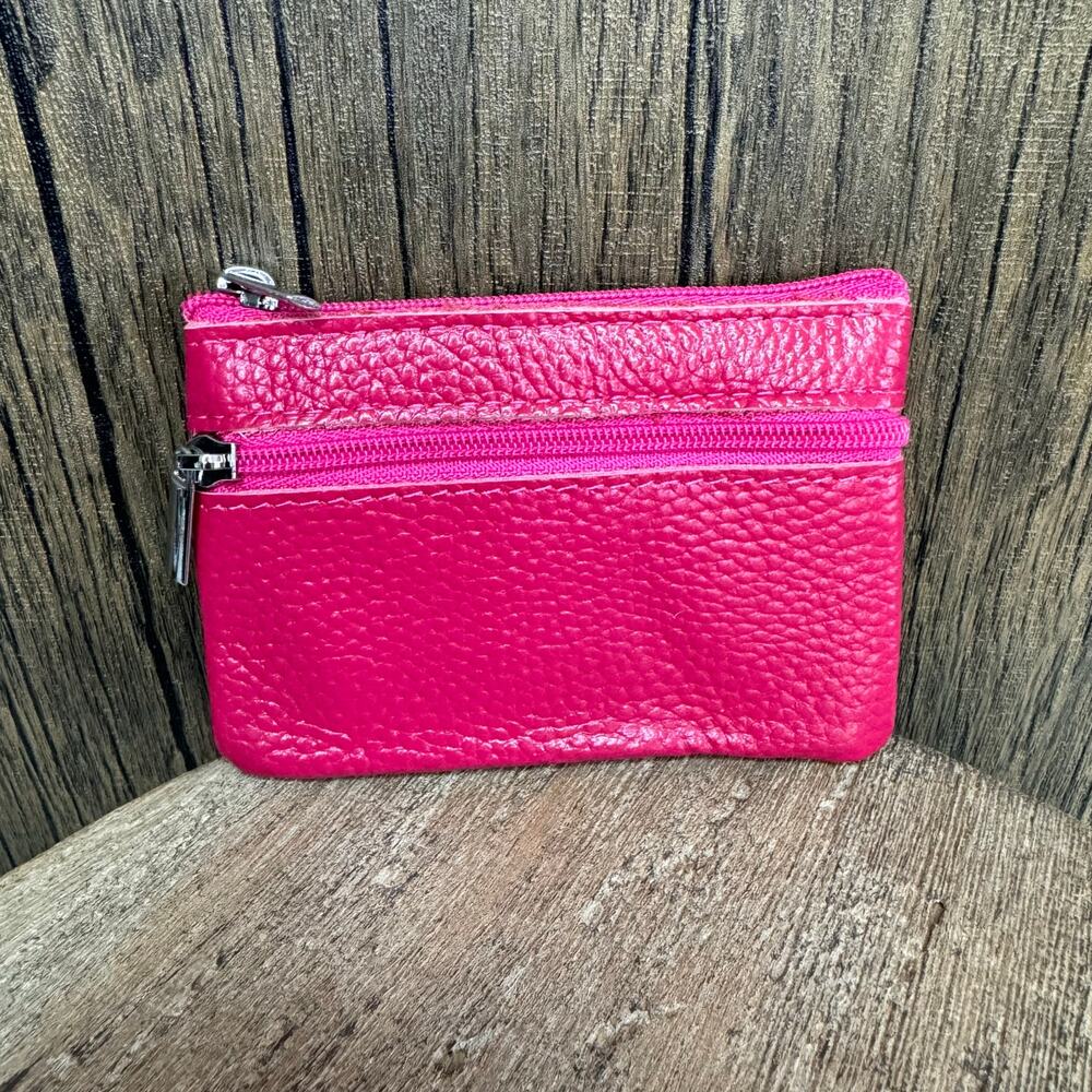 Coin Purse Wallet Genuine Leather Wallet Pink Wallet Double Zip Pouch NEW 4 x 3